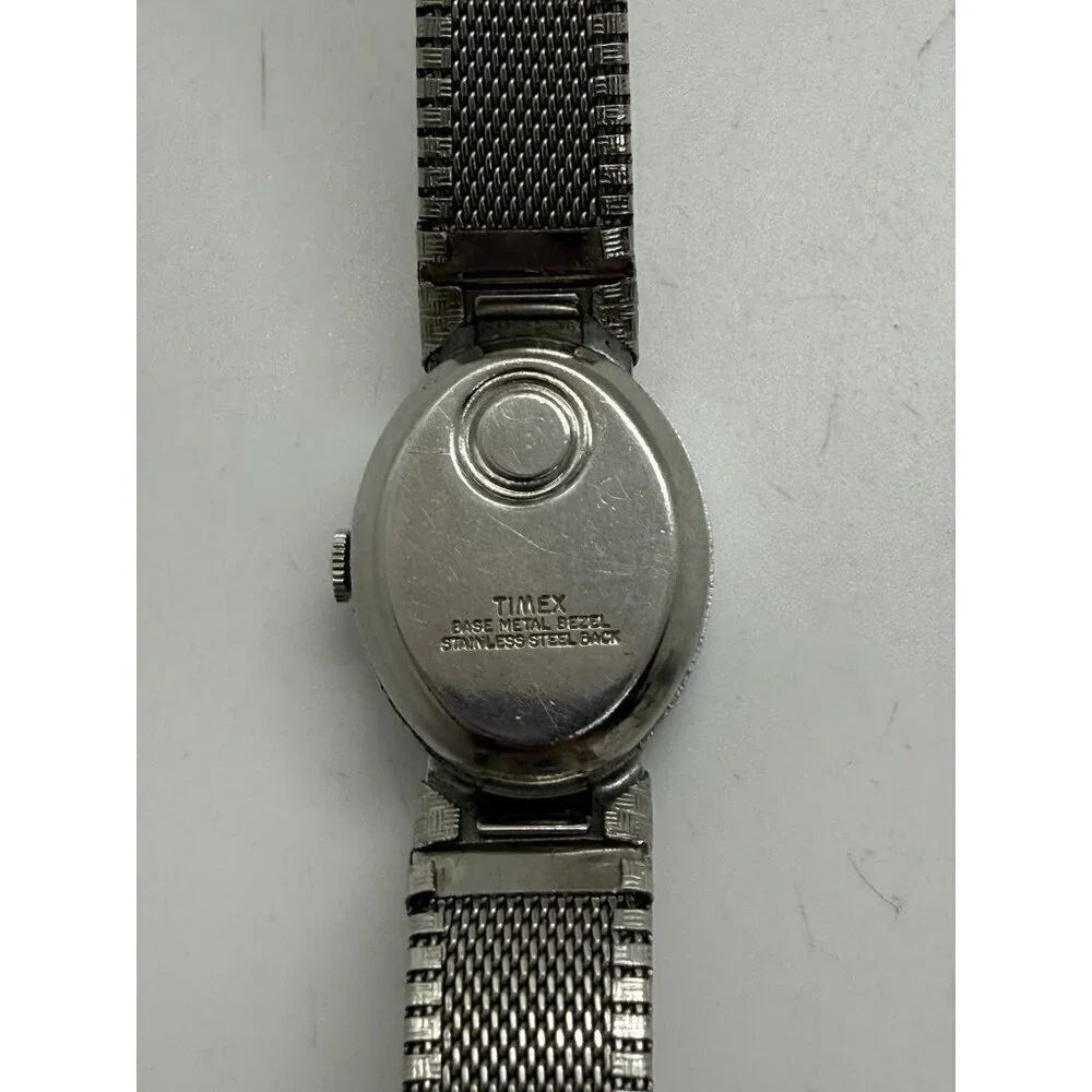 Vintage Women's Timex Electric Silver Tone Oval Watch Stainless Steel Bracelet